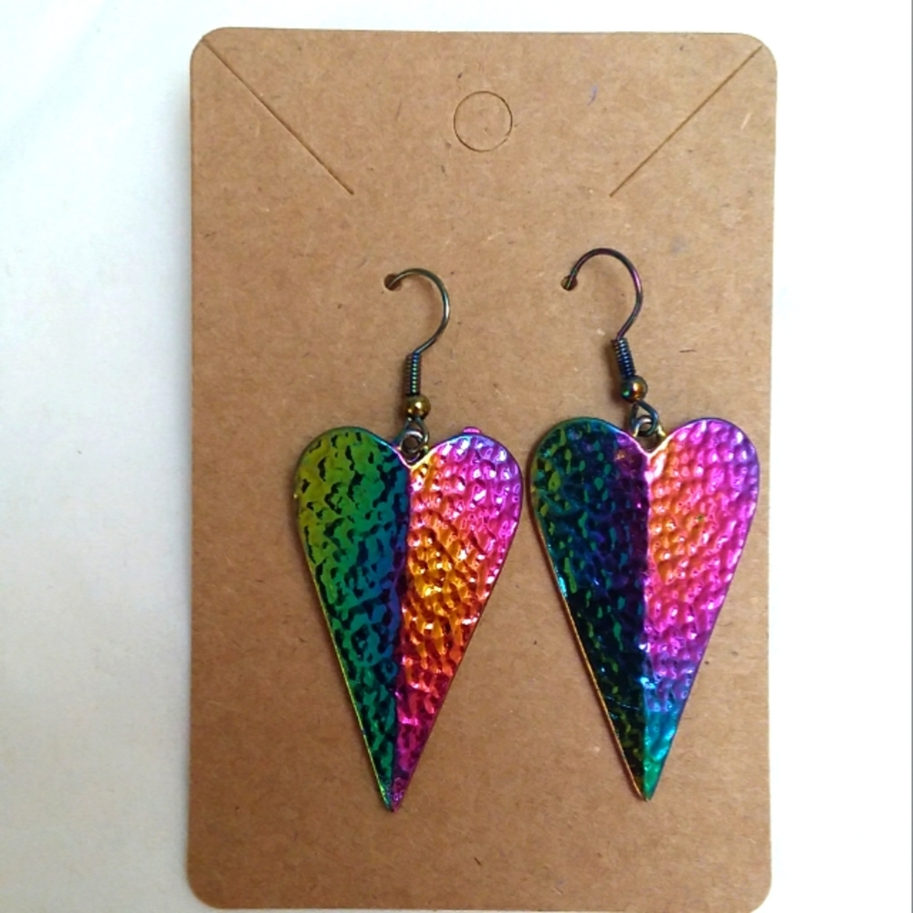 Rainbow Heart Statement Earrings Metal
